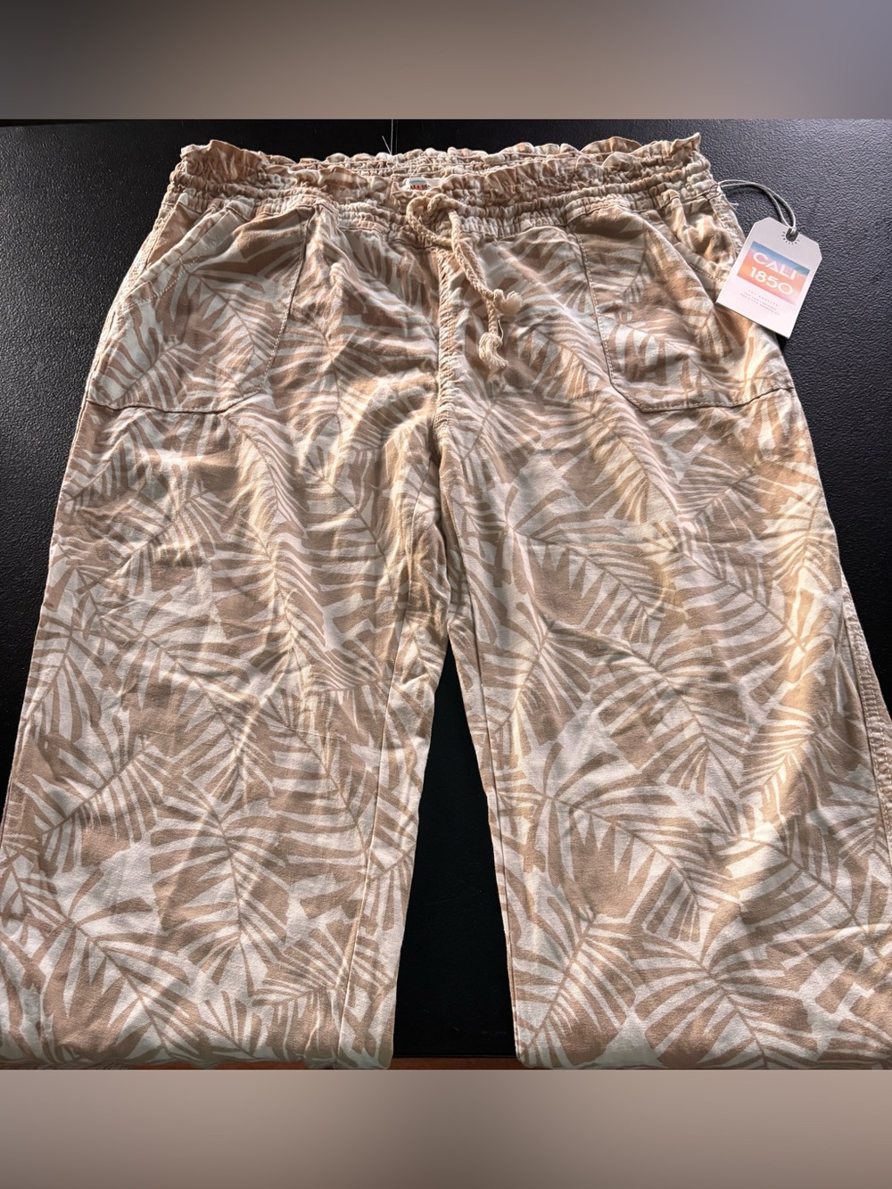 Cali 1850 Beige Palm-Print Wide Leg Pants